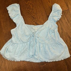 American Eagle Outfitters Light Blue Tie-Front Blouse